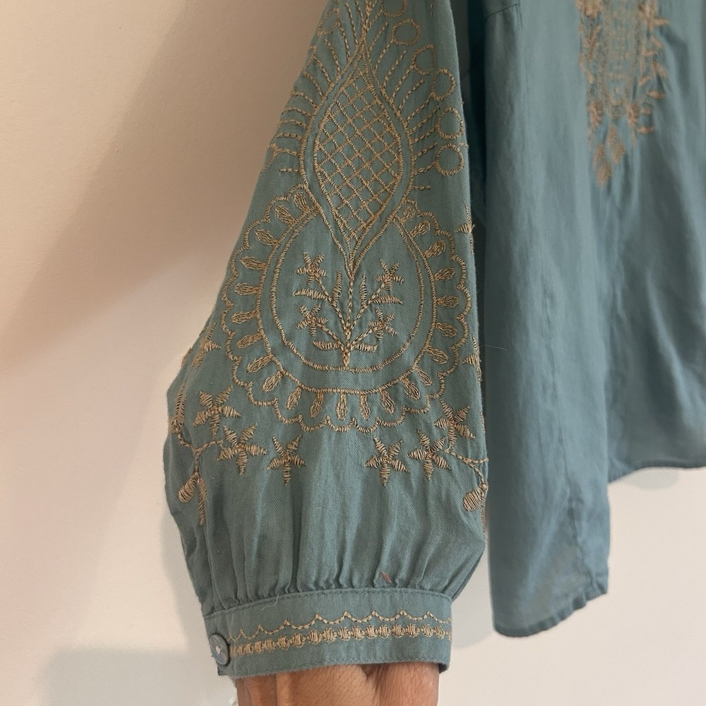 J Jill Embroidered Blouse Sz S Petite Floral 100% Cotton Lightweight Boho - Picture 6 of 13